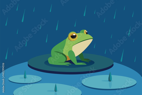 frog on a lily pad under heavy rain .eps
