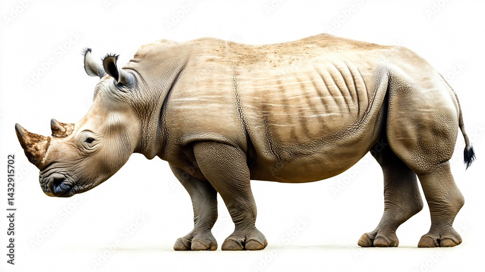 Fototapeta premium Majestic White Rhinoceros Isolated on White Background for Graphic Design Projects