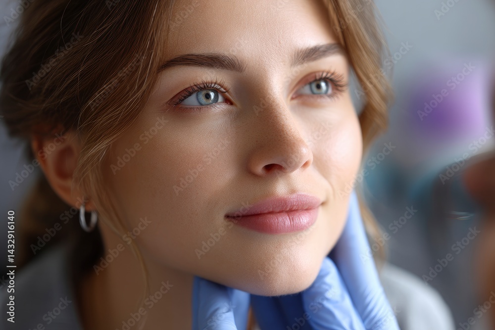 Woman Face Examined by Professional for Skincare Treatment Woman Face Examined by Professional for Skincare Treatment