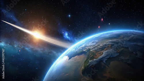 Obraz na płótnie Comet with tail passing near Earth in dark sky at night , comets, universe, comets, universe, celestial, astronomy w salonie