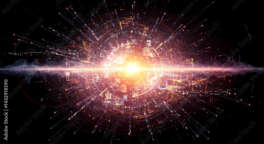 Fototapeta premium Intense Energy Burst Abstract Visualization of Data and Numbers