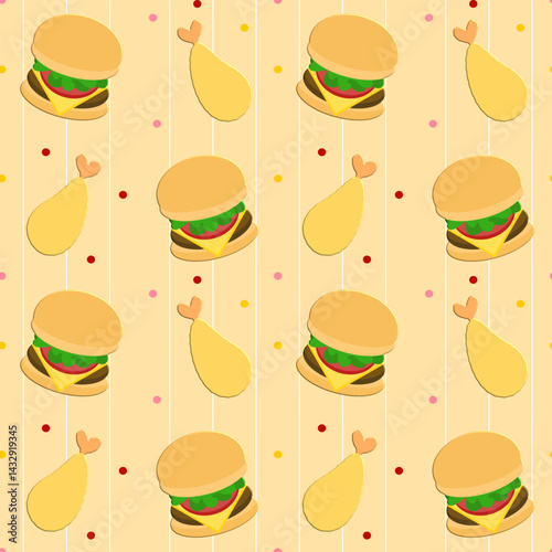 seamless pattern with Hamburger and shrimp tempura