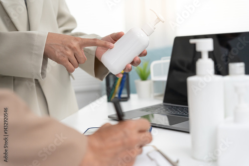 Business or marketing woman team present product for customer, research and development discuss swot analysis, investment, marketing research , trending products report, findings and ideas, project