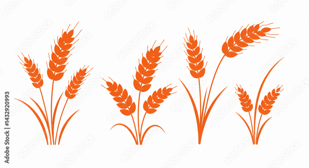 Flat, graphic illustrations with bright, bold orange fills and thick, uniform black outlines arranged horizontally on a white background. Vector illustration Flat, graphic illustrations with bright, bold orange fills and thick, uniform black outlines arranged horizontally on a white background. Vector illustration