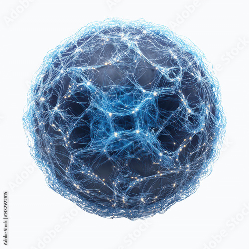 Abstract Blue Network Sphere, Global Connection, Digital Data Visualization