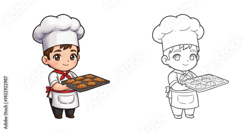 The Baker's Delight: A charming cartoon baker, holding a tray of freshly baked cookies, radiates warmth and expertise, evoking feelings of comfort and joy, with a touch of artistic flair.