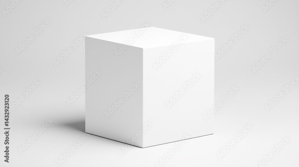 A white cube with a square base and a rectangular top sits on a gray background. A white cube with a square base and a rectangular top sits on a gray background.
