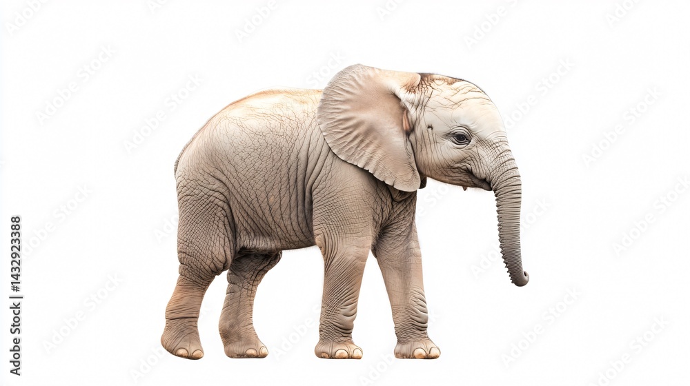 Fototapeta premium Adorable Baby Elephant Standing Solo on White Background