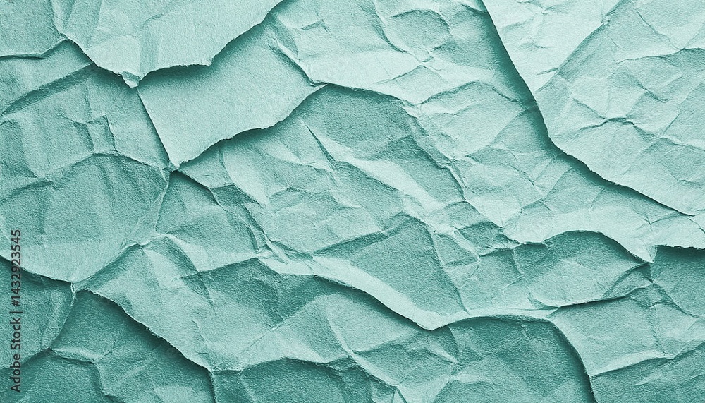 Fototapeta premium Wrinkled cyan-colored paper background texture