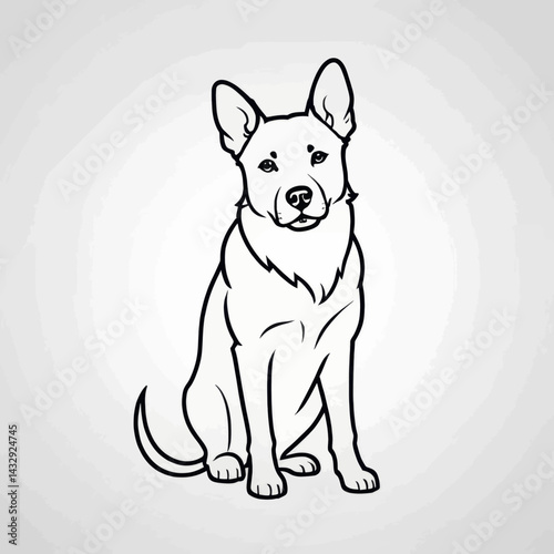 Elegant Line Art Drawing of a Sitting German Shepherd Dog