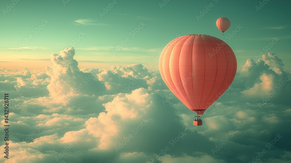 Obraz premium Serenity Above the Clouds: Two Hot Air Balloons Soaring in a Dreamlike Sky