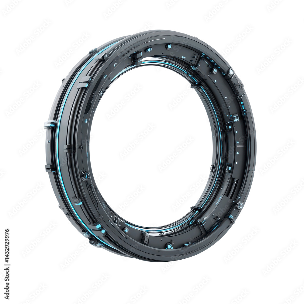 Naklejka premium Futuristic Circular Technology Portal Abstract 3D Render of a Sci-Fi Ring