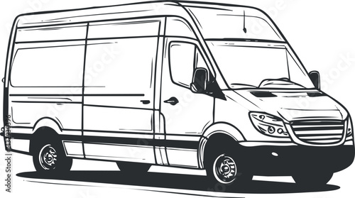 Black and white illustration of a high roof cargo van used for transportation and delivery services