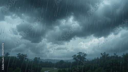 Storm dark rainy clouds weather over the forest