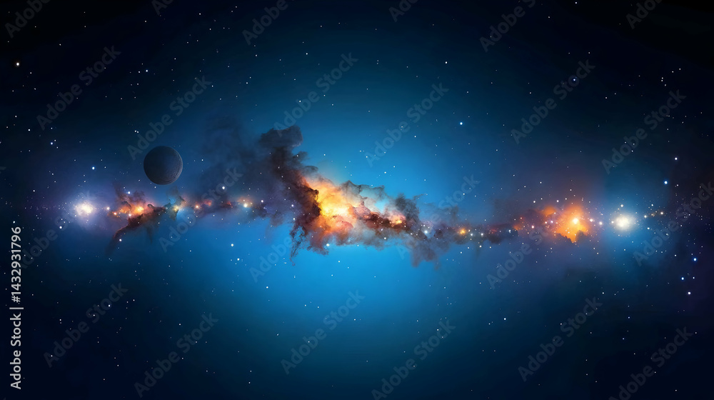 Naklejka premium Colorful Glowing Nebula In Deep Space