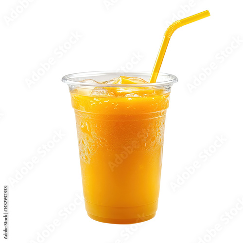 Clear full glass of mango juice with mangos laying beside