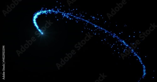 Spiral Blue Light Particles. Glowing Trail Animation. 3d rendering footage.