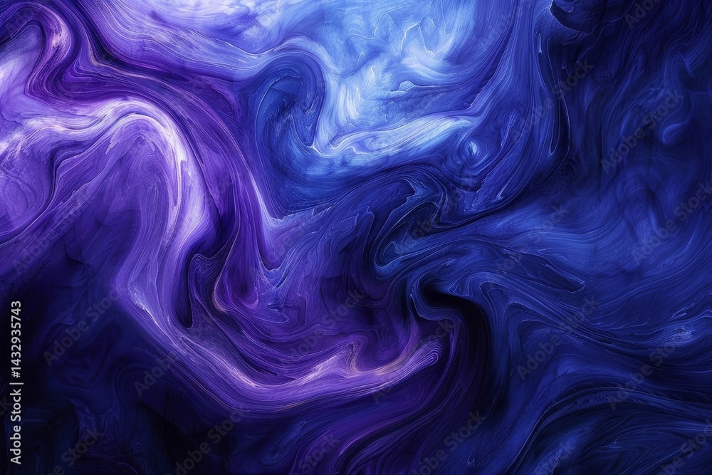 Obraz premium Abstract swirling electric blue and purple paint background texture, Electric blues and purples swirling together