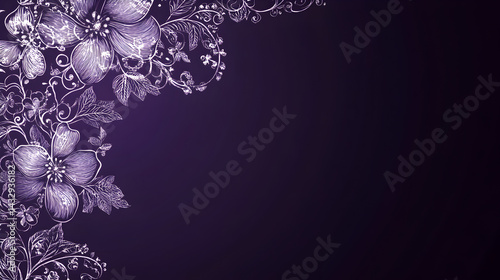 2. Violet purple background with lace-inspired floral patterns on the left side, creating an elegant and sophisticated design for a banner or poster template