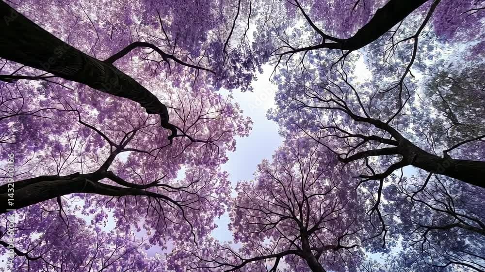Discover the enchanting beauty of blooming jacaranda trees under a clear blue sky in springtime Generative AI