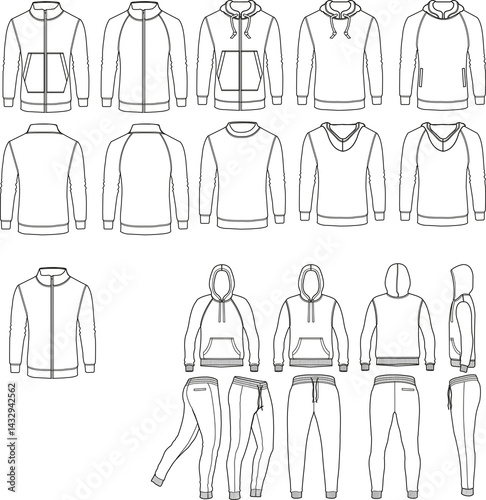 Apparel Templates Sweatshirts, Hoodies, and Tracksuits - Fashion Line Art