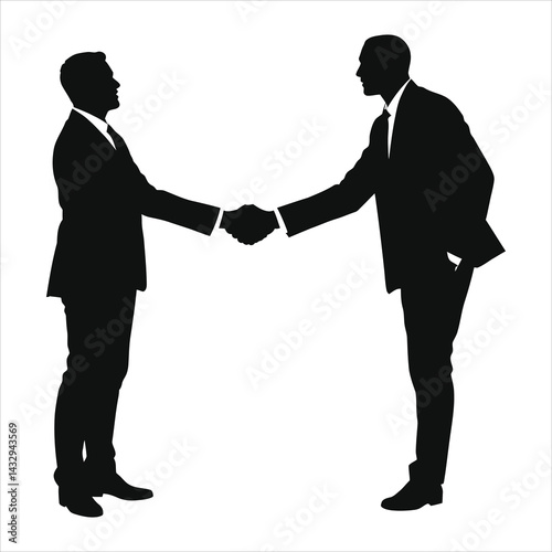 A professional vector silhouette of two businessmen shaking hands./Businessmen Shaking Hands in Silhouette..