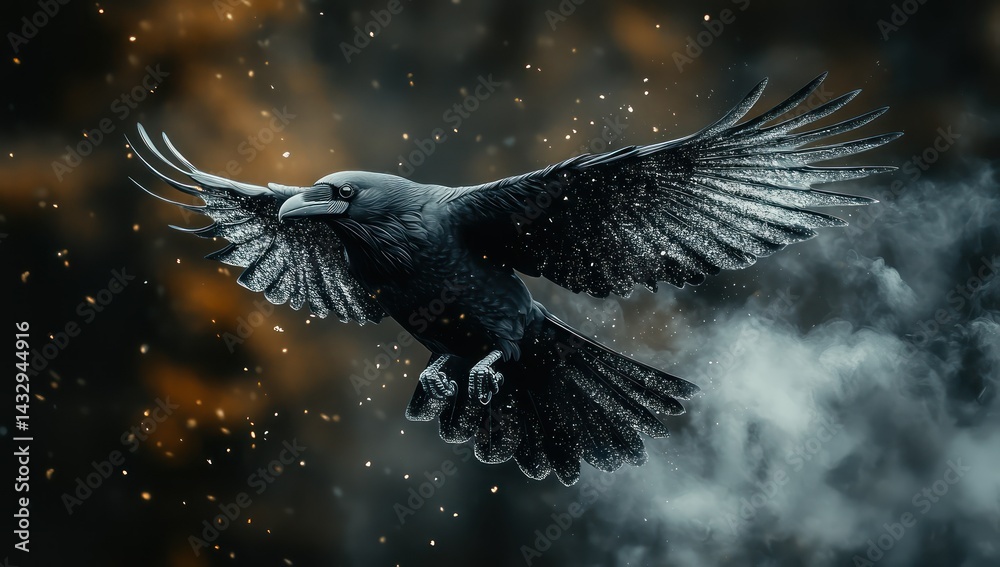 Fototapeta premium Raven in Flight with Dark Fantasy.