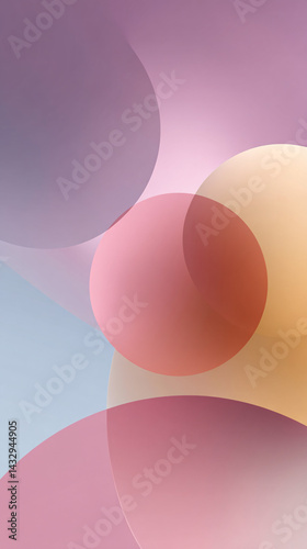 Soft, abstract shapes in pastel colors create a serene and harmonious composition, blending circles and curves for a calming visual experience.