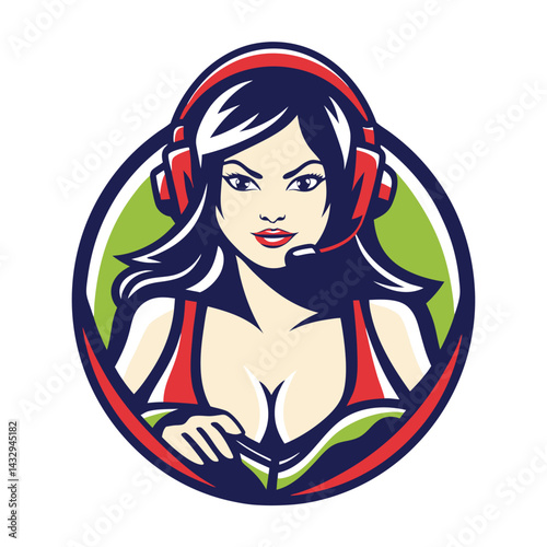 Female gamer avatar with headphones and microphone