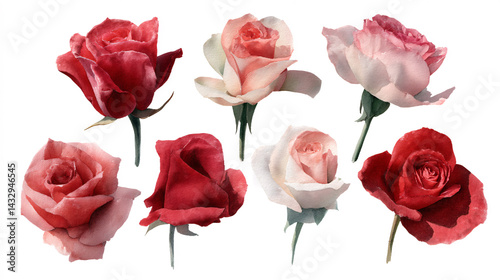 A vibrant arrangement of various roses in shades of red and pink, showcasing their delicate petals and natural beauty.
