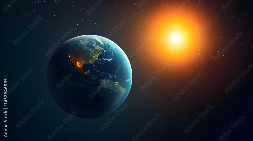 Obraz premium Pixelated Earth And Sun In Space
