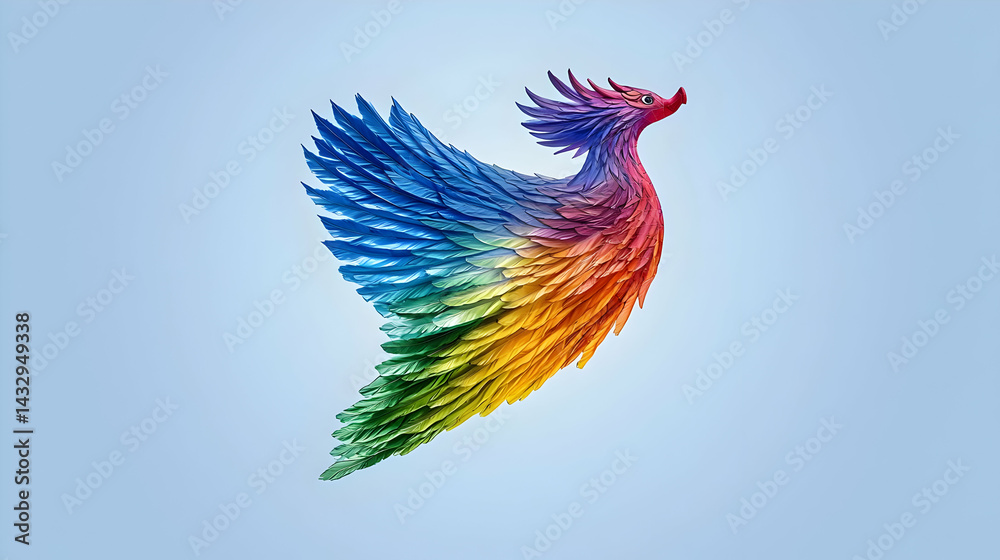 Fototapeta premium Colorful Rainbow Pixel Bird In Flight