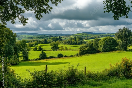Valley view in Kilkenny park showcasing lush green landscape and dramatic cloud formations, A beautiful valley in the park Green area Kilkenny Ireland