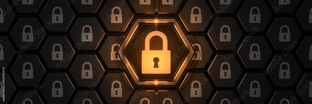 Centralized security lock pattern on a honeycomb surface.