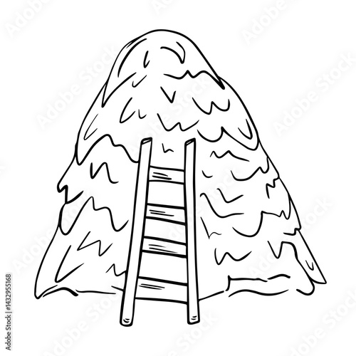 Illustration of a haystack on a farm. Hand-drawn haystack, livestock feed. Vector illustration for a children coloring book, methodological material, visual aids on agriculture.