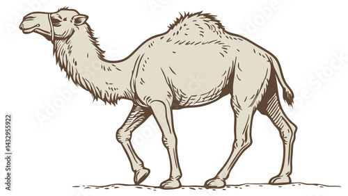 Camel Line Drawing Isolated on White Background Vector