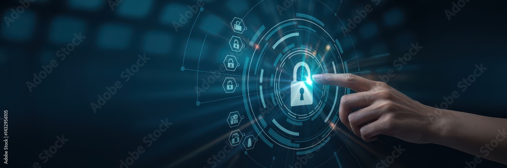Interactive digital interface showing security lock.
