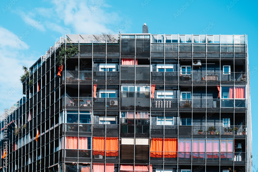 top section of a contemporary apartment block