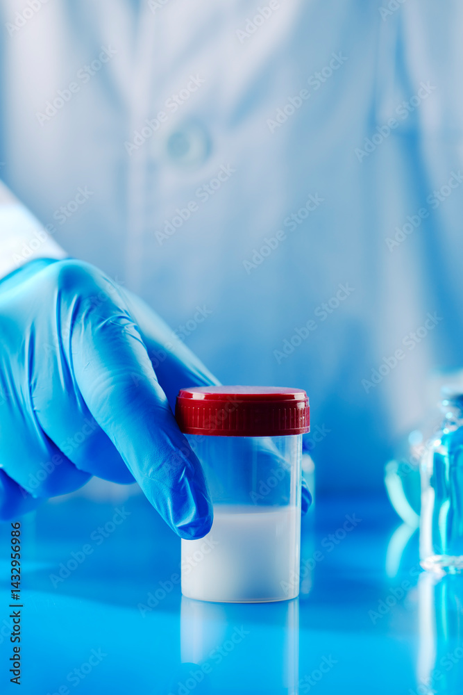 man in a laboratory with a container with semen