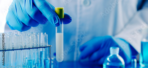 Obraz na płótnie lab worker with a test tube with semen, banner w salonie