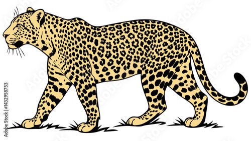 Leopard Line Drawing Isolated on White Background Vector