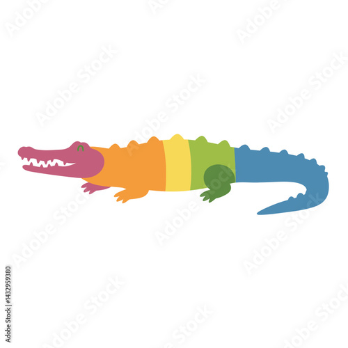 Crocodile. vector illustration of deer in cartoon flat style. Male or female deer wild life animal isolated in white background. Cute different poses deer with long horns for logo, icon, infographic, 