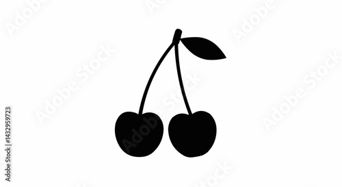Cherry Black Vector Silhouette 2D Icon White Background