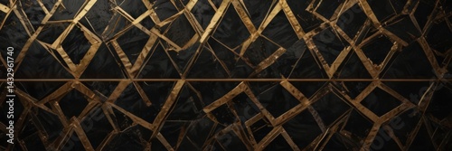 Black and gold geometric pattern, luxurious VIP invite backdrop, offer, card
