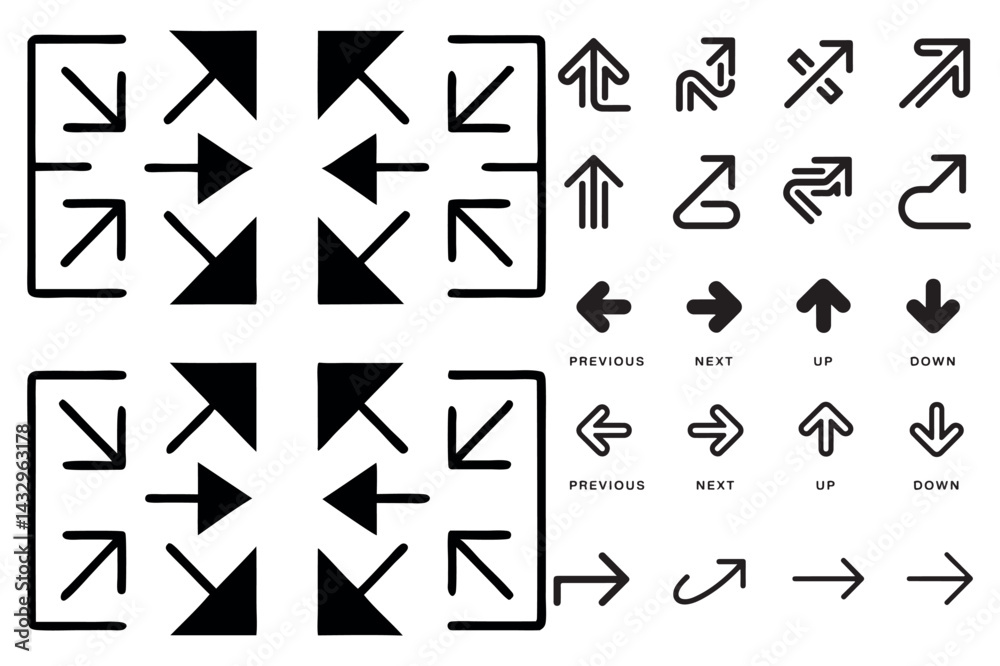 Arrows - Line Icons Arrow vector icon set in thin line style Arrows - Line Icons Arrow vector icon set in thin line style