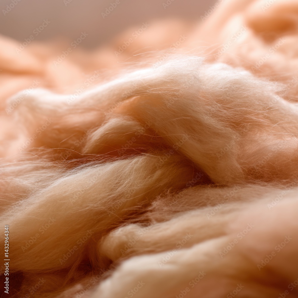 Fototapeta premium Abstract close up of soft peach colored merino wool fibers creating a warm and cozy texture perfect for textile art and craft projects with a shallow depth of field