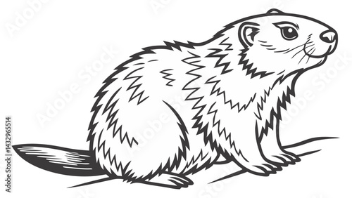Beaver Line Drawing Isolated on White Background Vector