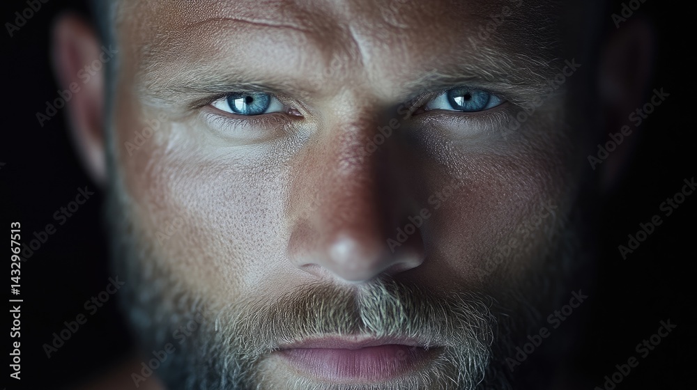 Fototapeta premium Close-up portrait of a man with intense gaze and a beard