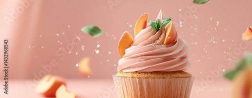Variation of gluten free foods. Delicious cupcake with creamy pink frosting and toppings, perfect for dessert lovers and celebratory occasions.