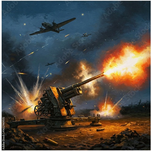 German Anti-Aircraft Gun vs Bombers